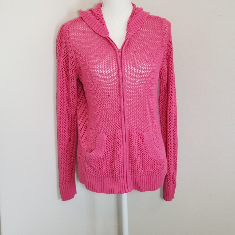 Quacker Factory Pink Summer Zip-up Cardigan